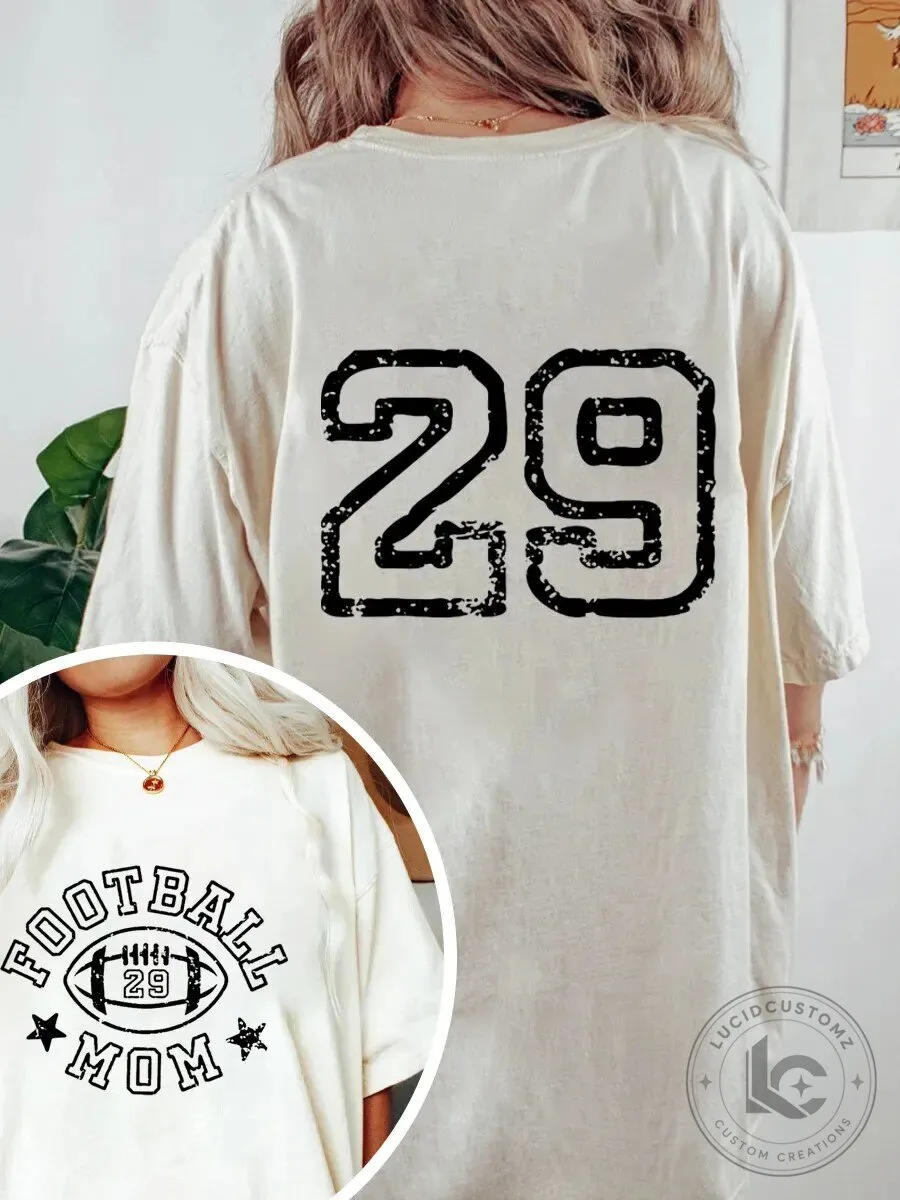 Football Mom Number 29 Distressed Graphic Print Oversized T-Shirt