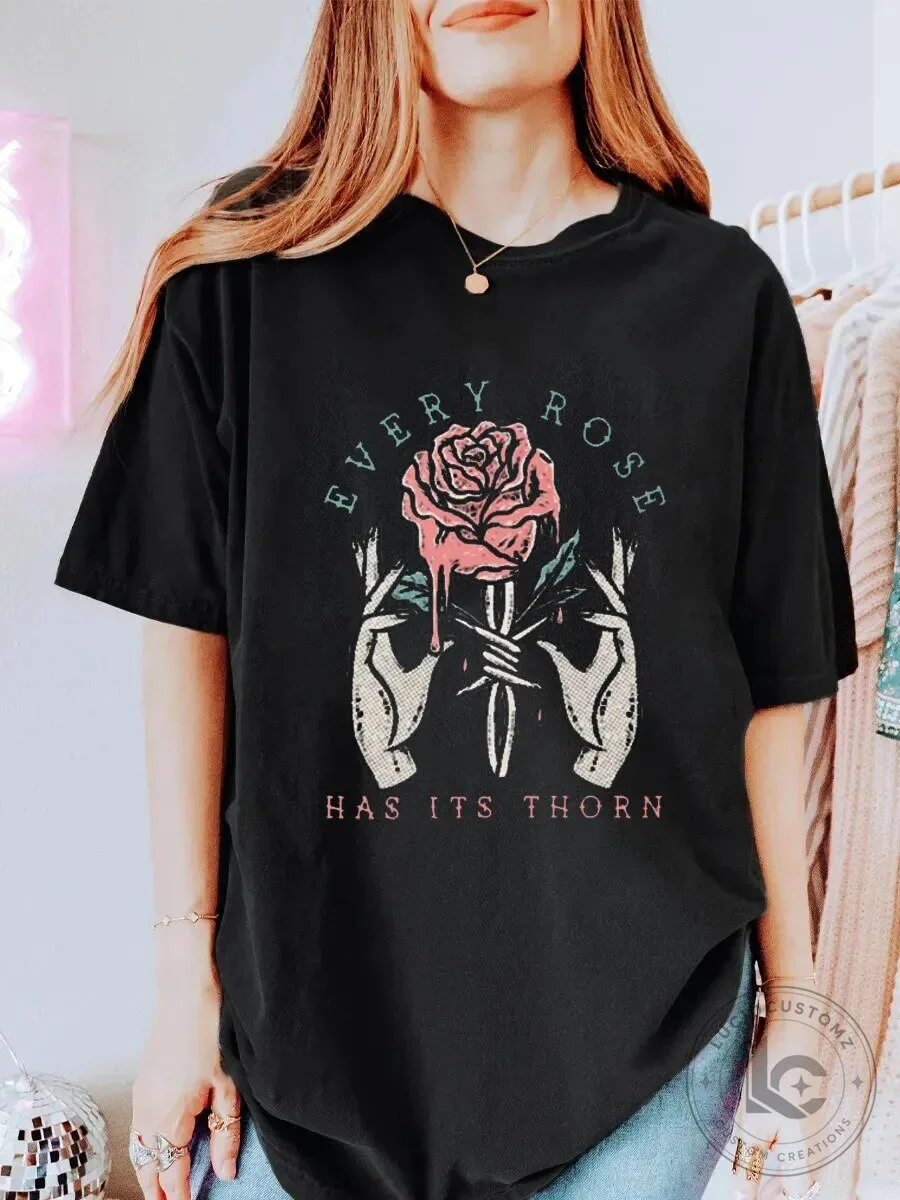 Every Rose Has Its Thorn Vintage Graphic Black T-Shirt
