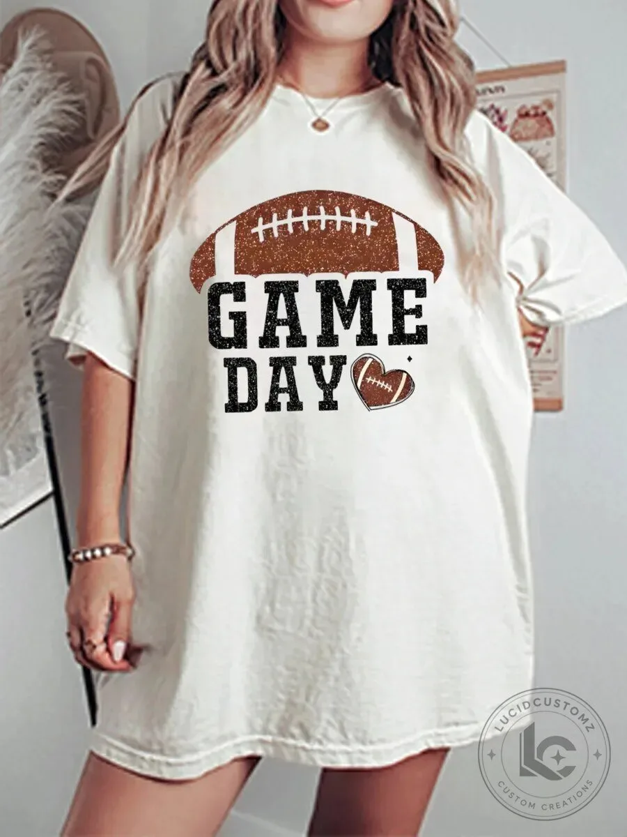 Oversized T-Shirt with Glitter Graphic for Football Game Day 2 Oversized T-Shirt with Glitter Graphic for Football Game Day