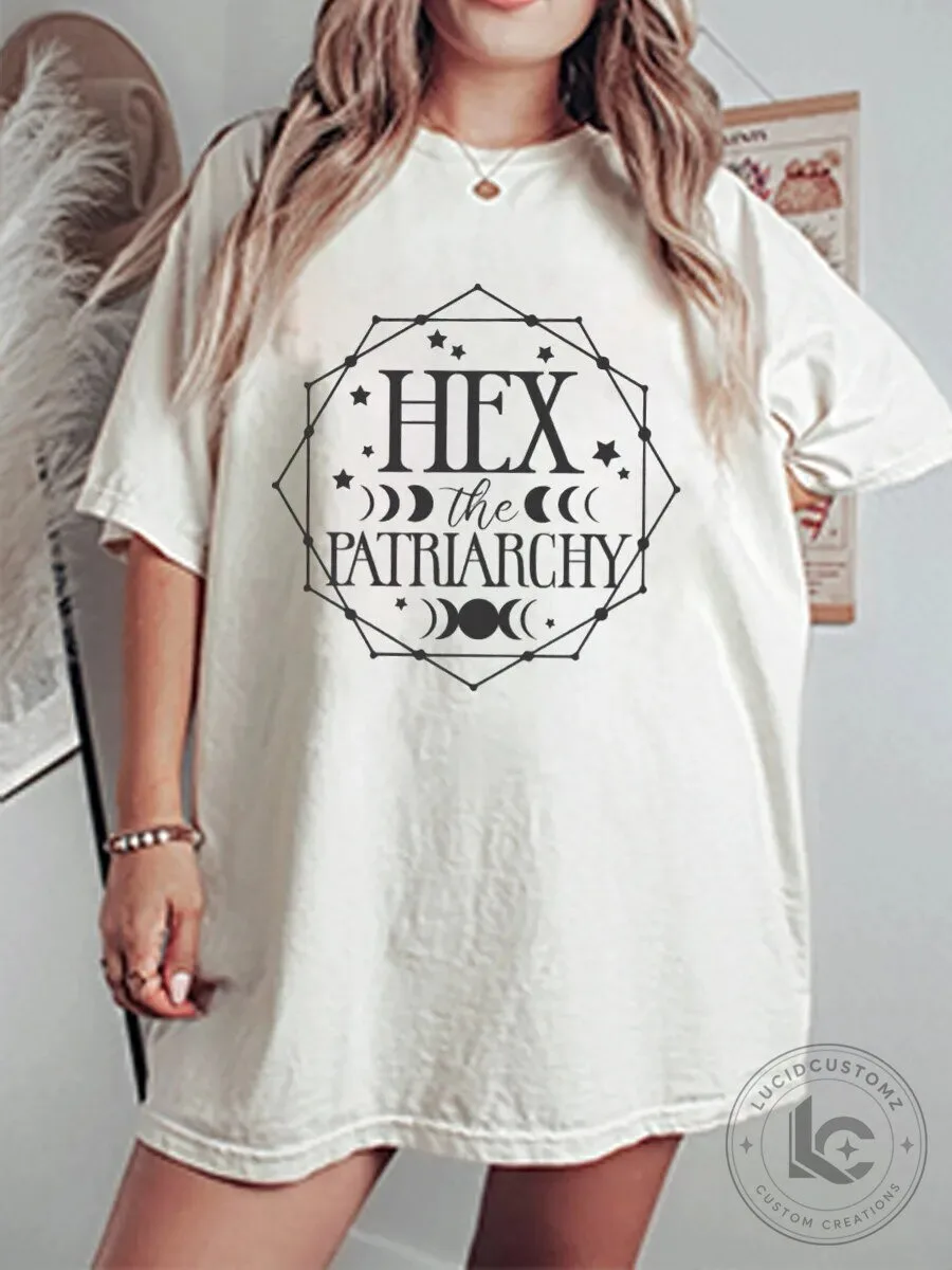 Hex The Patriarchy Feminist Witchy Moon Phases Graphic T-Shirt