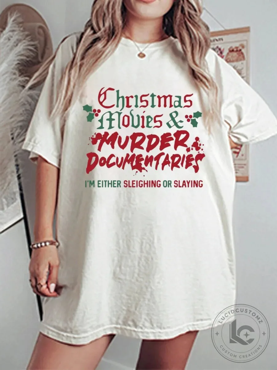 Christmas Movies and Murder Documentaries Funny Holiday T-Shirt